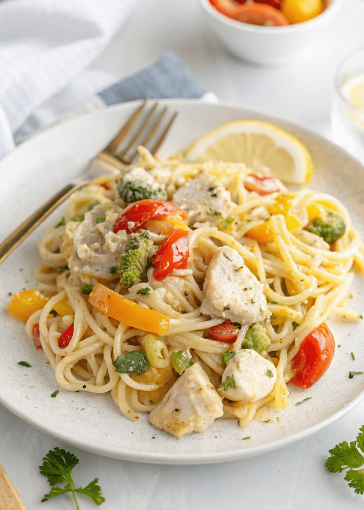 Baked Lemon Chicken Spaghetti Primavera