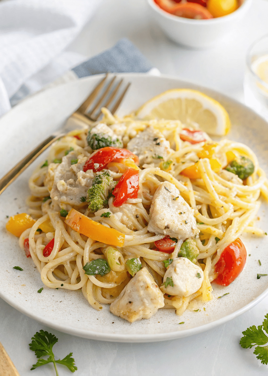 Baked Lemon Chicken Spaghetti Primavera