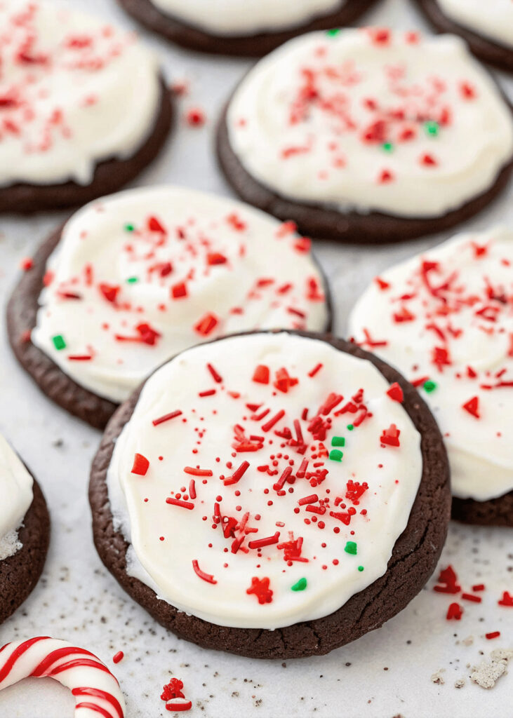 Frosted Peppermint Chocolate Cookies