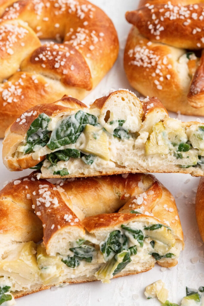 Easy Spinach Artichoke Stuffed Pretzels